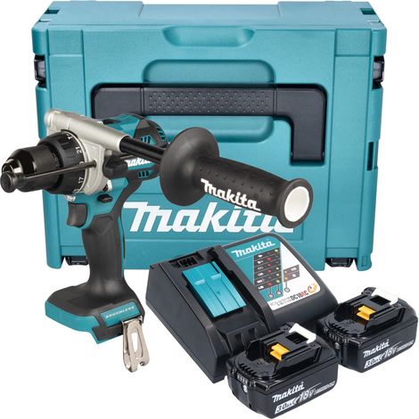 Makita DHP 492 RFJ Perceuse-visseuse à percussion sans fil 18 V 141 Nm Brushless + 2x batterie 3,0 Ah + chargeur + Makpac