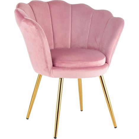 Baroni Home Poltrona Imbottita con Schienale a Conchiglia in Velluto Cipria con Gambe in Oro, Poltrona da Salotto e Camera da Letto, Super Confortevole, Poltrona Relax 69x71x84 Cm (1/5)