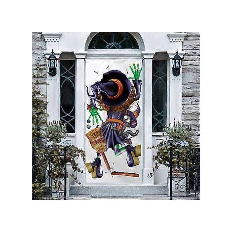 Halloween 3D Hexenkatzen-Türaufkleber, 76 x 200 cm (30 x 79 Zoll), realistische Hexenkatzen-Türaufkleber-Tapete für Halloween-Dekoration, abnehmbare Aufkleber für Zuhause