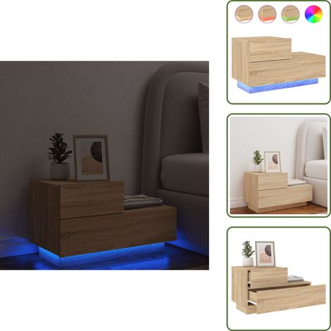 Table de chevet avec lumières LED chêne sonoma 70x36x40,5 cm - Table De Chevet - Lampe De Chevet - Luminaire LED - Meubles De Chambre - Décoration Intérieure