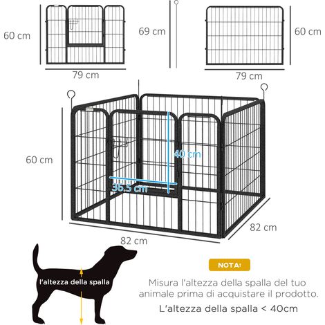 Parc pliable en métal pour chien. utilisable en intérieur et en extérieur. avec porte et piquets. 82 x 82 x 60 cm. gris (1/5)
