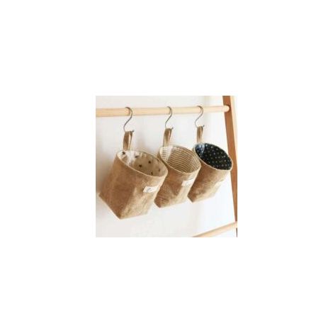 Crezuo 3-teiliges faltbares Aufbewahrungskorb-Set aus Baumwolle und Leinen, Hängeaufbewahrungstaschen für Spielzeug, Make-up, Kleinigkeiten, Schlüssel, Toilettenpapier, Topfpflanzen (1/4)