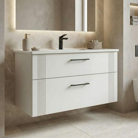 Meuble vasque suspendu 100 cm blanc 2 tiroirs ONDIA (1/4)