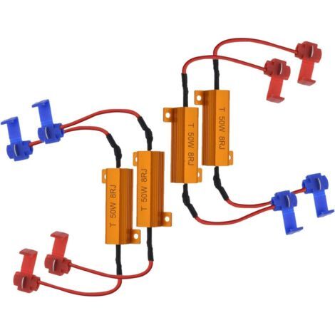 4pcs 50W 8 ohms Résistances de Charge LED Résistance de Charge de Phare Feux de Brouillard Décodeur LED Clignotants Résistance Décodeur Fil (Fix Hyper Flash, Avertissement Cancellor) (1/5)