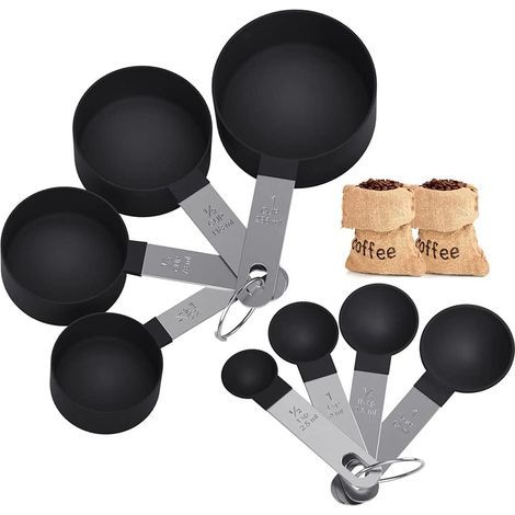 Measuring Spoon Sets,8 Pack Measuring Spoon and Measuring Cup Set with Stainless Steel Handles for Liquids and Solids (Black) (1/5)
