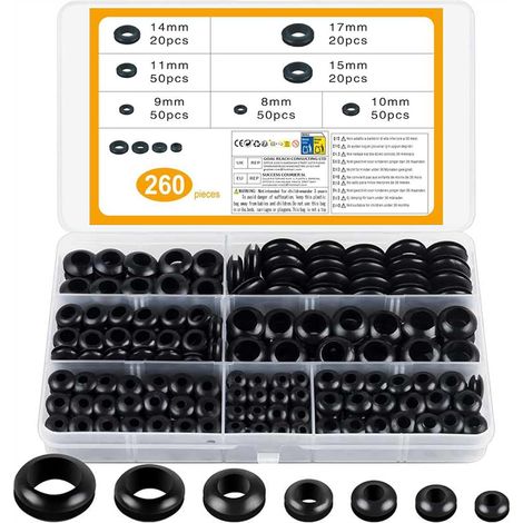 260 - Passe Oeillet - Joint Torique - Protection Câble Et Fil - Résistant Huile Et Chaleur - Pour Véhicule Et Électronique - Noir (1/5)
