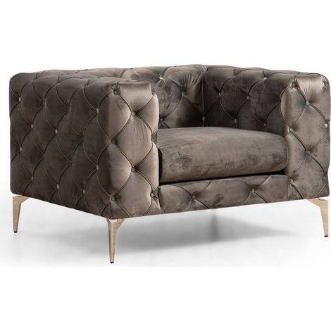 Fauteuil capitonné velours gris foncé et pieds chromés Herakles 108cm (1/4)