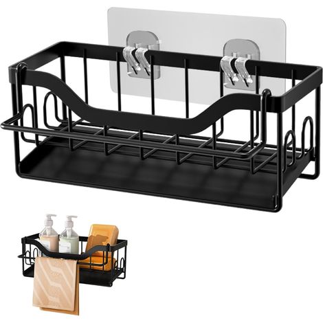Organisateur D'évier Cuisine,Rangement Eponge Mural,Kitchen Sink Organizer,Egouttoir Mural Cuisine sans Percage,Support Eponge Evier avec Porte Serviettes,Porte Eponges Eviers Salle de Bain (1/4)