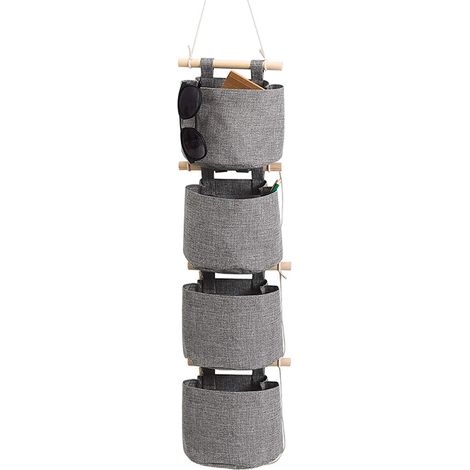 Sac De Rangement Murale En Toile Coton Lin - 4 Compartiments - Pour Salle De Bain Porte Mur - 1 Pièce (1/5)