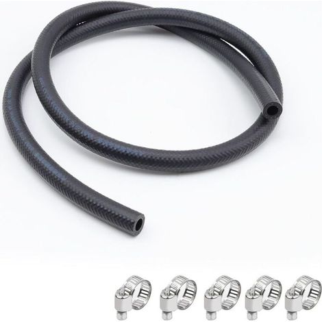1m Durite Essence Debroussailleuse, NBR 8mm, Noir, avec Collier de Serrage, Diamètre Intérieur 8 mm, pour Voitures, Tracteurs, Tondeuses À Gazon - (1/4)