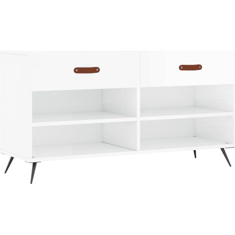 Banc à chaussures bottes commode étagère meuble entrée rangement brillant 102 x 35 x 55 cm bois d'ingénierie blanc