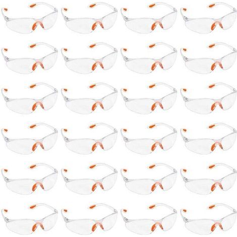 Transparent Safety Glasses - Pack of 24x Safety Glasses for Work, DIY, Construction, Chemistry, High School - Over-glasses with Plastic Lenses, Nose Bridge and Rubber Tips (1/4)
