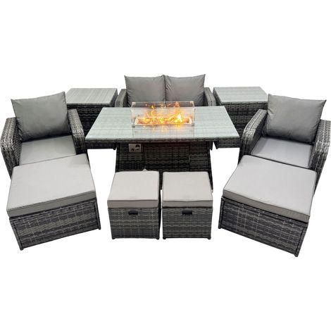 Fimous Garden Outdoor Rattan Furniture Set Rattan Reclining Chair Love Sofa with 4 Stool Side Table Dark Grey Mixed (1/5)