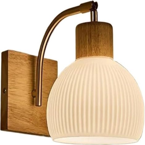Applique murale moderne en bois massif et verre blanc laiteux, lampe de chevet rétro (B)