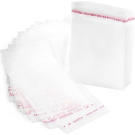 Packung mit 100 transparenten Zellophanbeuteln mit Klebeverschluss, 8 x 12 cm (1/5)