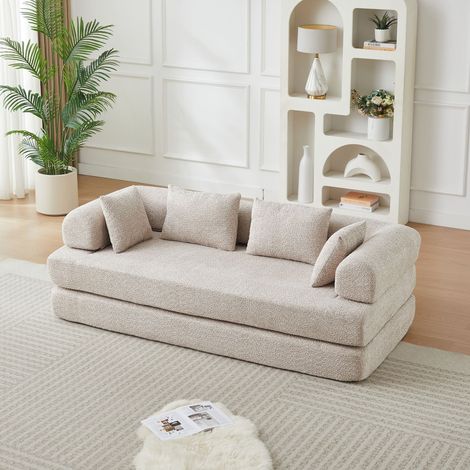 Canapé convertible 2 places 4 en 1 200x95x68 cm modulable, dossier réglable, sans montage, base antidérapante, 4 coussins, chenille gris (1/5)