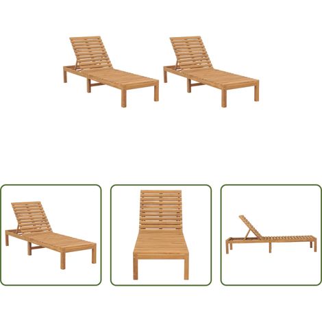 Chaise longue bois teck - Chaises longues lot de 2 Bois de teck solide (1/5)