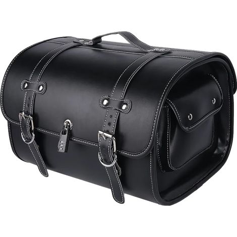 Bolsa trasera para motocicleta, impermeable, fabricada en cuero resistente, color negro. (1/2)