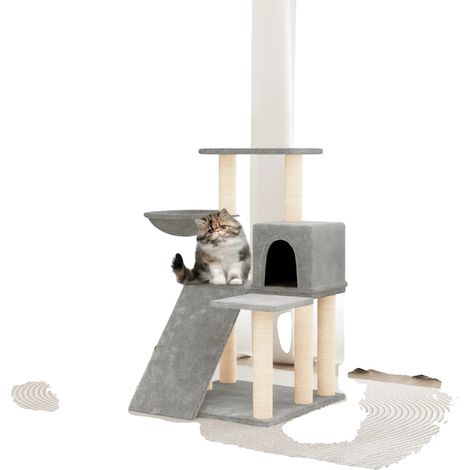Árbol rascador para gatos, tela de felpa, postes rascadores de sisal natural, verde militar (1/2)