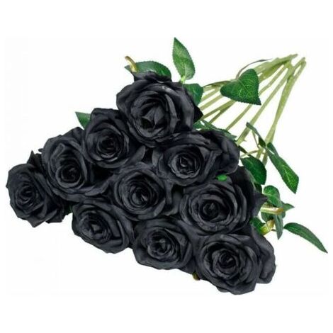 10 Stück (schwarz) Künstliche Seidenrosen mit einzelnem Stiel, realistische Kunstrose für Hochzeitssträuße, Blumenarrangements, Dekoration, MUMU