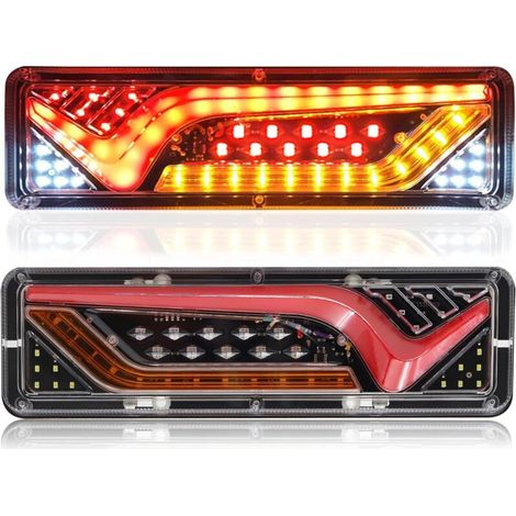 Feux Arrières Remorque LED Feux Remorque LED Feux Stop Feux Clignotant Multifonctionnel Feux Arrière pour Remorque, Camion, Caravane, Tracteur, 2PCS