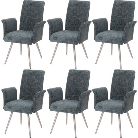[NUNCA USADO] Juego de 6 sillas de comedor HHG-219, silla con reposabrazos, acero inoxidable cepillado tela/textil chenilla Oeko-Tex, azul-verde