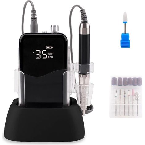 Perceuse à Ongles Rechargeable Noire Classique, Ponceuse à Ongles, Outil de manucure Silencieux, 85w, sans balais, 35000 TR/Min, Base de perçage sans Fil(Wave) (1/5)