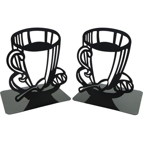 Ensemble de 2 serre-livres pour tasse à café, en métal noir avec tasse à thé et emporte-pièce, pour les amateurs de café, la cuisine et le bureau (1/5)