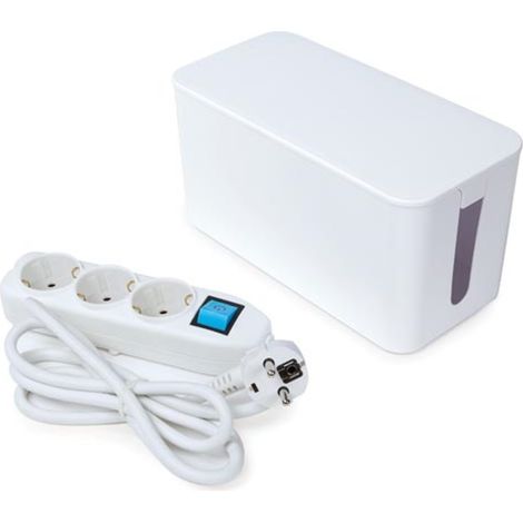 Perel Steckdosenleiste mit Schalter und Kabelbox, 3 Schutzkontakt-Steckdosen, Kabel 1.5 m, 3G1.5, Innenbereich, Weiß (1/5)