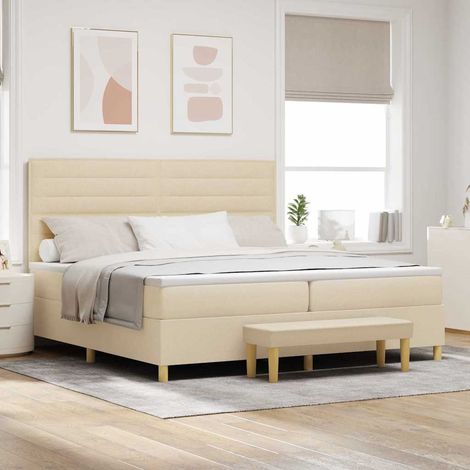 vidaXL Cama tipo Box Spring con colchón Crema 200 x 200 cm tela (1/5)