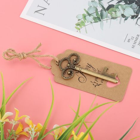 Ouvre-bouteille en forme de clé avec étiquette et ficelle, cadeau idéal pour les invités de mariage (50 pièces). (1/5)