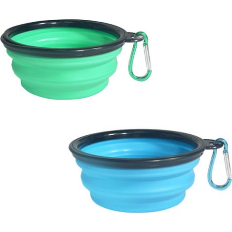 2 Pièces Bol à Chien Pliant en Silicone Pliable, Gamelles de Voyage pour Chien et Chat, Bleu Clair et Vert Clair (1/5)