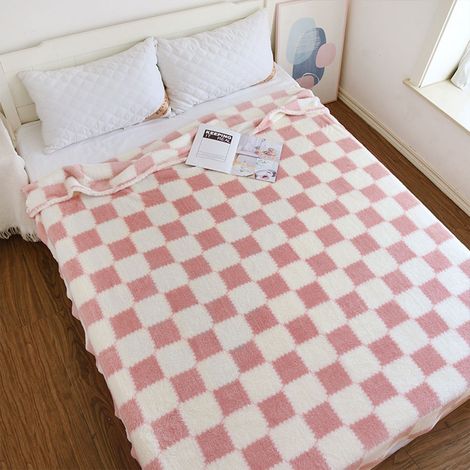 Pink Plaid Plush Double-Sided Plaid Throw Blanket 120cm W x 200cm D (1/5)