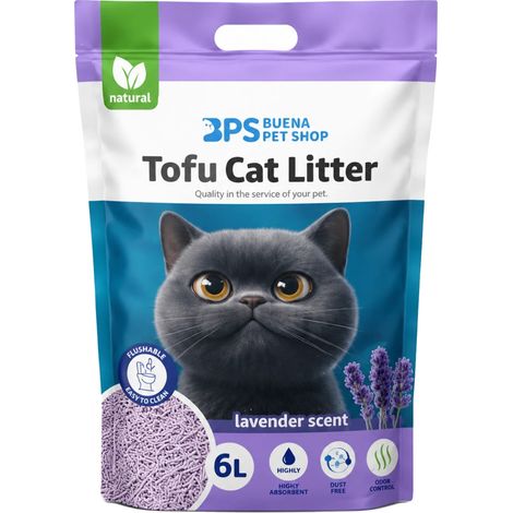 Arena para gatos de tofu, fibra de guisante natural, biodegradable, color morado. (1/2)