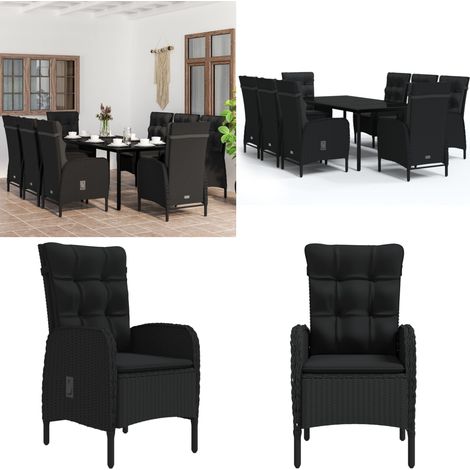 Ensemble à manger de jardin avec coussins 9 pcs noir - Chaises de jardin - Table de jardin (1/5)