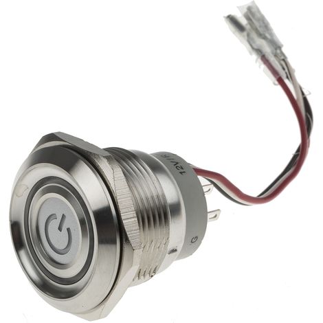 Bouton-poussoir, Momentané lumineux, LED Bleu, vert, rouge, 5 A @ 250 V c.a., Blanc, Montage panneau ( Prix pour 1 )