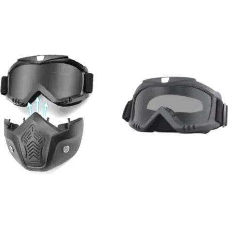 Lunettes moto tout-terrain anti-buée, écran facial démontable avec verres gris et monture noire. (1/5)