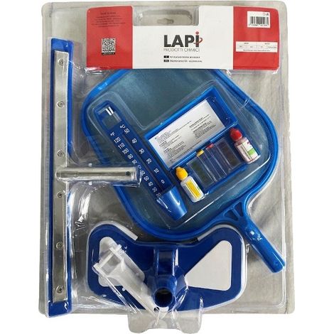 Lapi Piscina Semplice - Kit Multifunzione di Manutenzione Piscina Composto Retino di Superficie, Termometro Galleggiante, Kit Analisi dellAcqua Ph e Bromo, Aspirafango e Spazzola Curva - Confezion - A