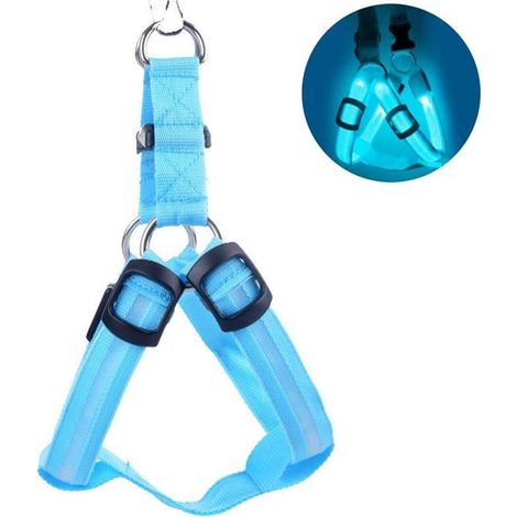 Arnés para perros, Fibra óptica LED, Iluminado, Arnés ajustable para mascotas, Arnés antitirones para perros, Arnés para perros, L, Azul (1/5)