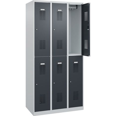 C+P Casier double étage Base PLUS, 6 compartiments, 1850x900x500mm, 7035/7016 (1/5)