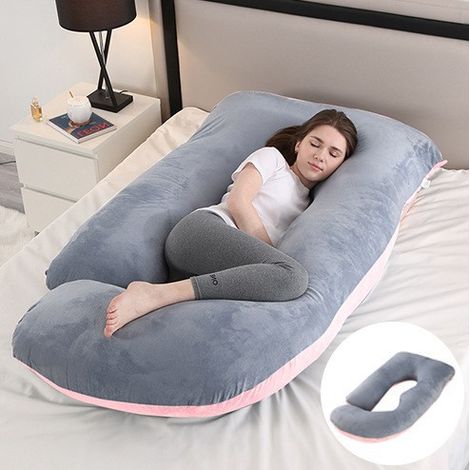 Coussin de grossesse avec support lombaire amovible et coussin latéral pour l'allaitement 65 x 90 x 175 cm (gris rose)-AquaForge (1/4)