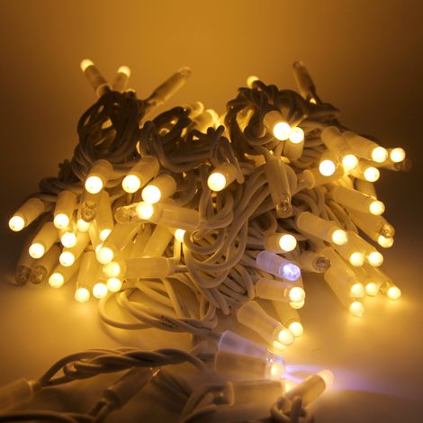 Luccika stringa catena 10 metri serie 120 luci di Natale a Maxi Led Bianco Caldo con Flash Bianco Ghiaccio e cavo bianco per uso esterno ed interno professionale Bianco Caldo 10 metri - 120 MaxiLed Bi (1/5)