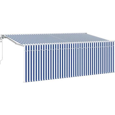 Store banne rétractable à rayures bleues, tissu 350 x 200 cm (1/2)