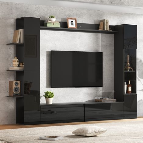 Lot de 4 Meubles Muraux, Vitrines avec Portes Réversibles, Compact et Grand Espace de Rangement, Meuble TV, Vitrine, Rangement, idéal pour Salon, Noir