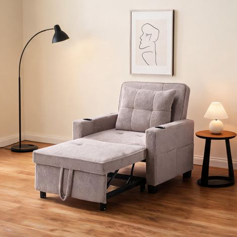 Fauteuil convertible 3-en-1 gris avec porte-gobelets et USB (1/5)