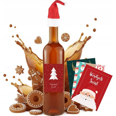 5x FUTURA Flaschen 500ml mit Weihnachtsetikett und Weihnachtsmannmütze für Likör und Wein (1/5)