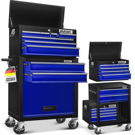 MASKO® Werkstattwagen 9 Fächer, abschließbar, Massivmetall - Blau (1/5)