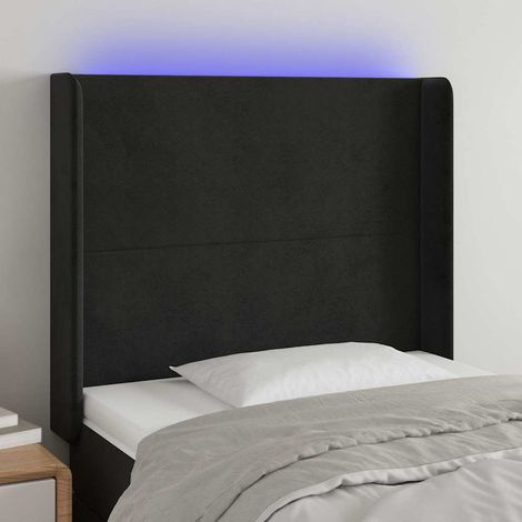 Tête de lit avec bande LED noire en velours, hauteur réglable, 83 x 16 x 118/128 cm - PANGIVO (1/5)