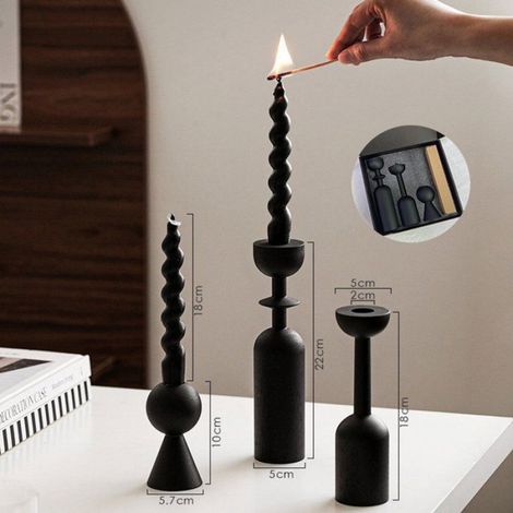 Porte-bougies en bois noir, lot de 3, décoration murale pour salon, salle à manger, chambre (1/4)