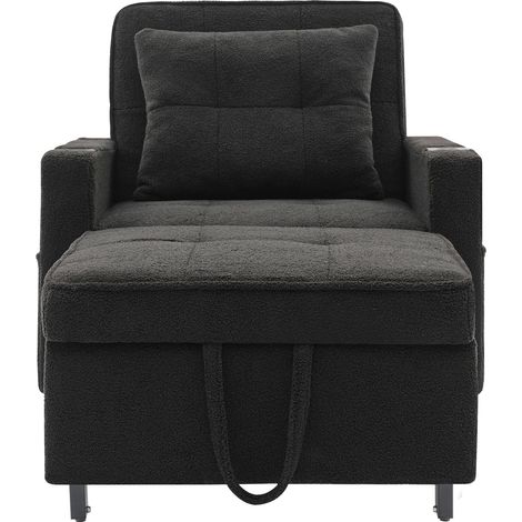 Poltrona Convertibile 3 in 1 con Portabicchieri e Porta USB, Tasca Laterale, Legno e Metallo, Nero (1/5)